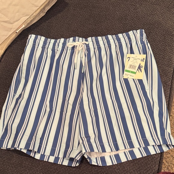 Brand new with tags!! Trunks Nautical Blue and White Striped Swim Trunks - Picture 1 of 6